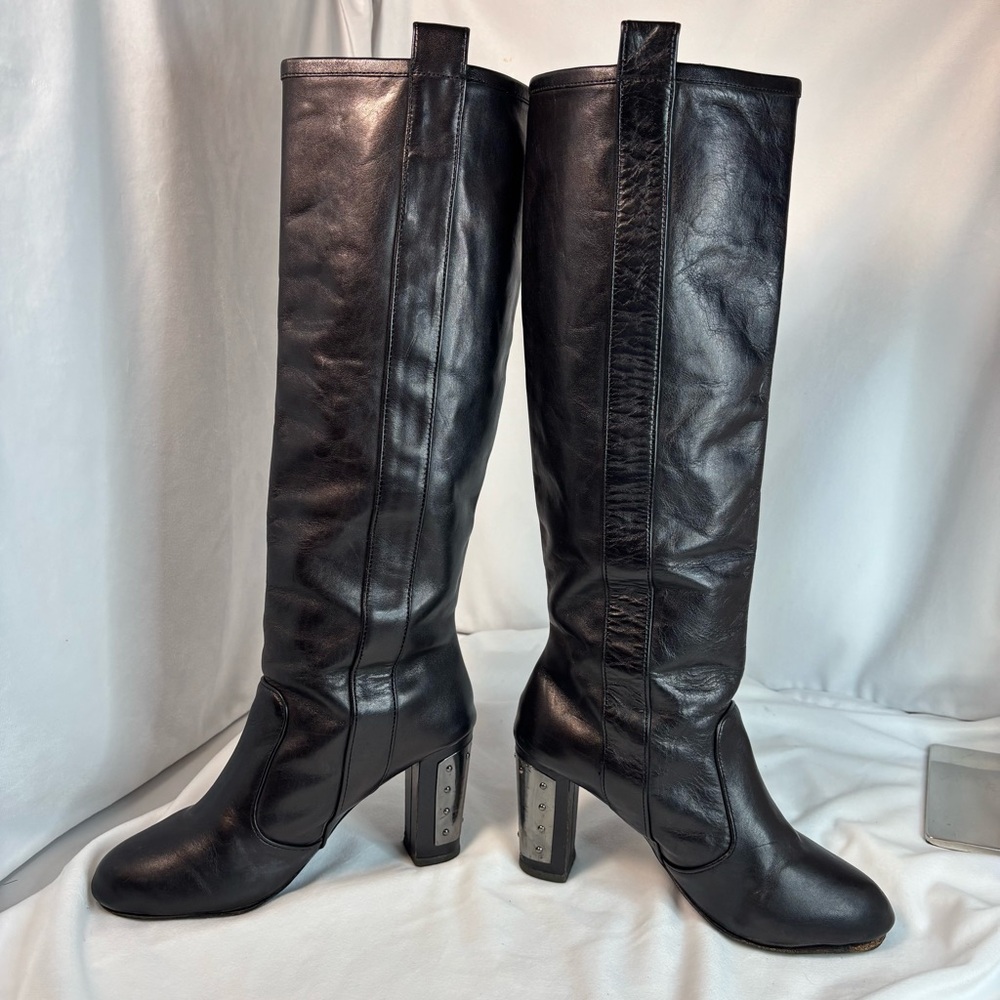 Rare REBECCA MINKOFF Sari Leather Black Leather Boots Sz 5 - Picture 5 of 11